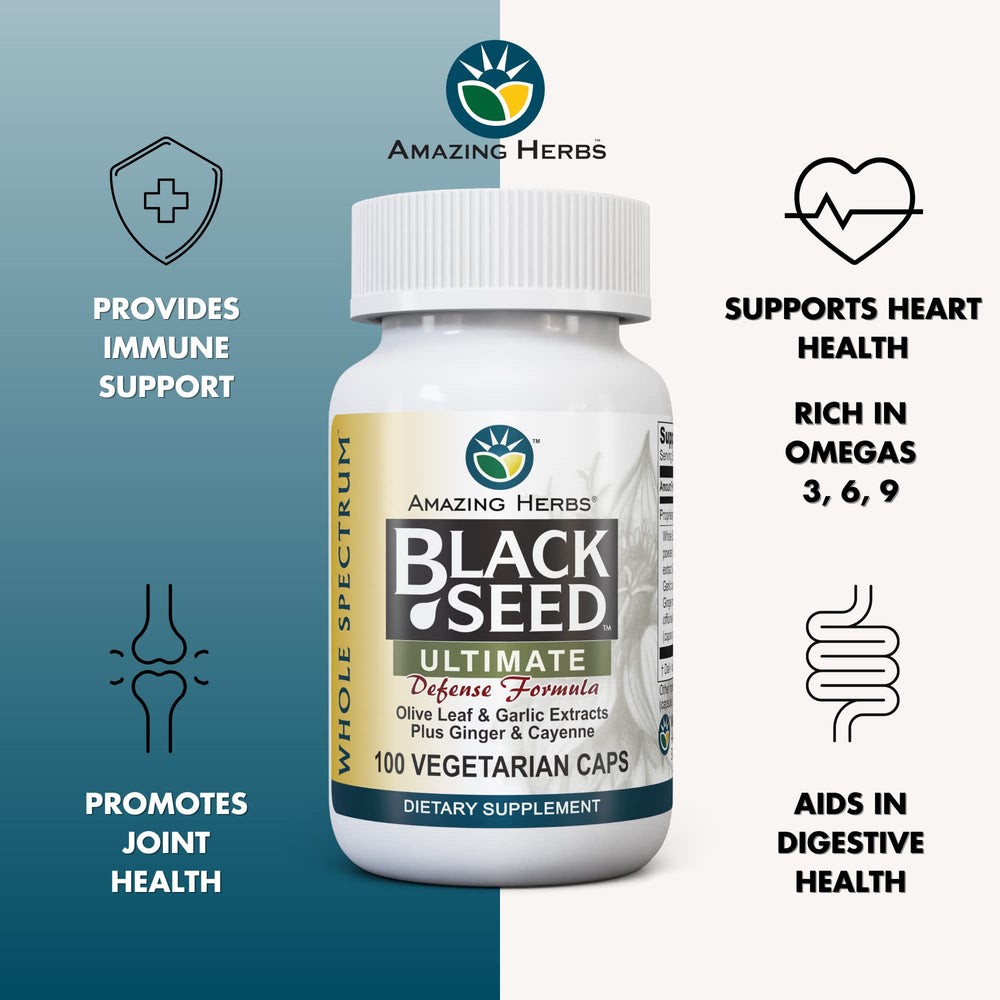 Olive leaf extract and black seed ingredients displayed