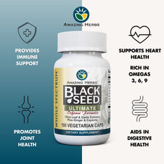 Olive leaf extract and black seed ingredients displayed