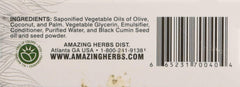 Ingredients and packaging for Amazing Herbs Black Seed Soap