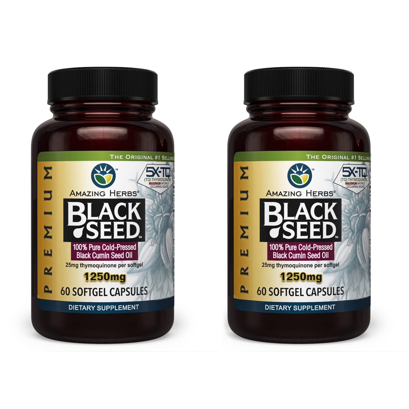 Amazing Herbs Premium Black Seed Oil Capsules bottle front for immune support.