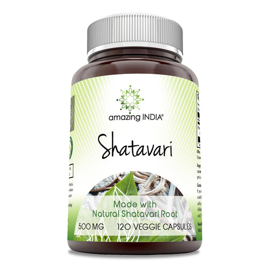 Amazing India Shatavari supplement bottle with 120 veggie capsules