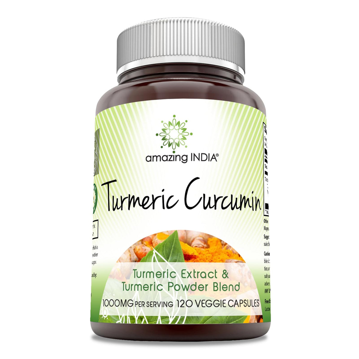 Amazing India Turmeric Curcumin bottle with 120 veggie capsules