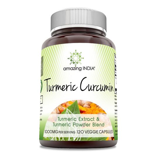 Amazing India Turmeric Curcumin bottle with 120 veggie capsules