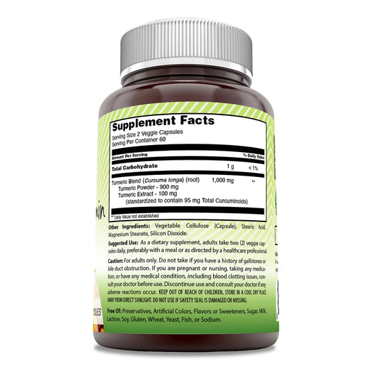 Close-up of product label for Amazing India Turmeric Curcumin 1000mg