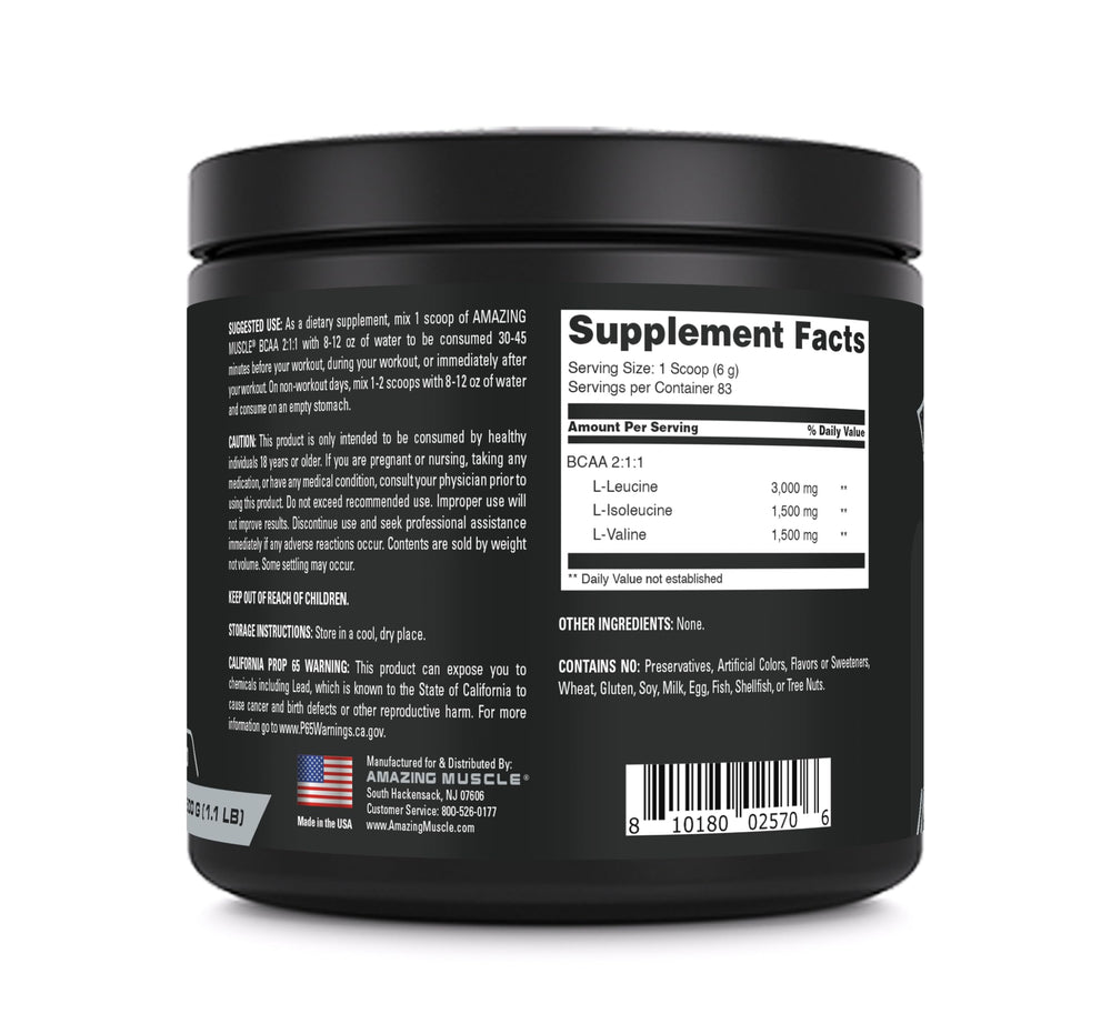 Non-GMO and gluten-free BCAA supplement label