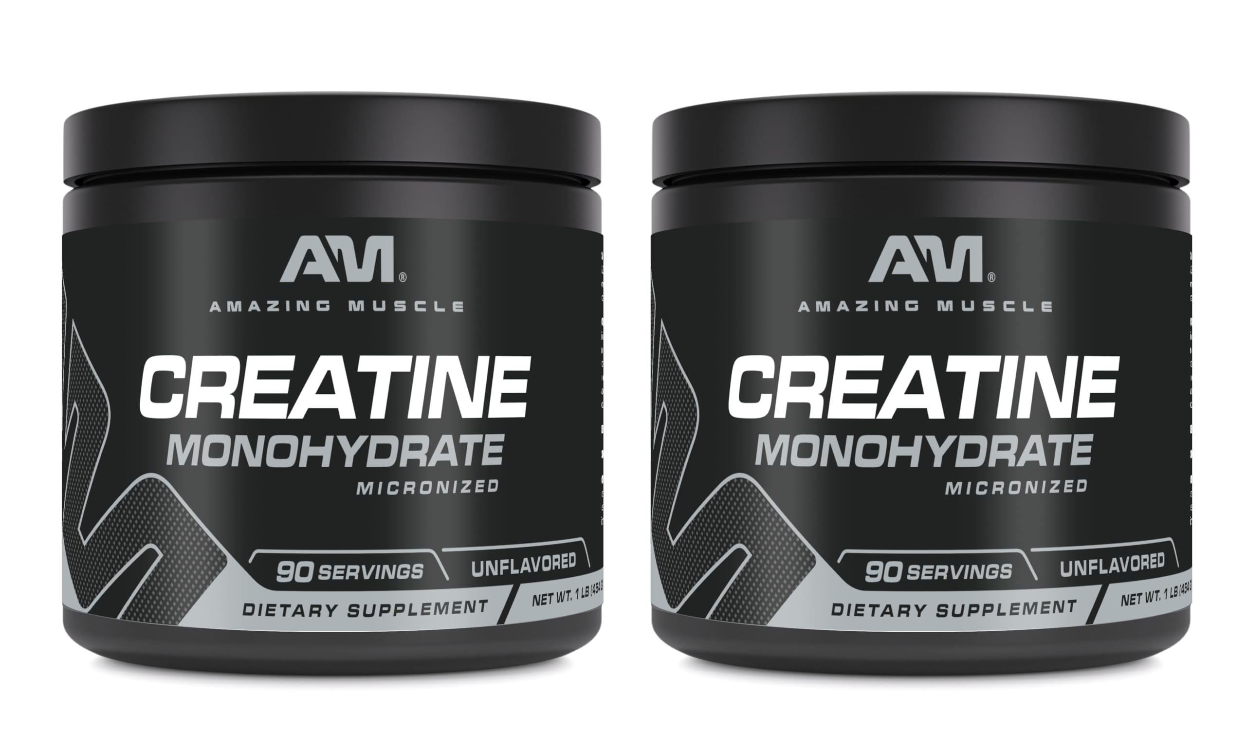 Front view of Amazing Muscle Micronized Creatine Monohydrate 1 lb Unflavored (two-pack)