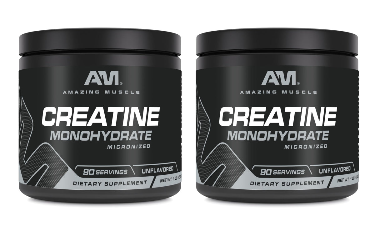Front view of Amazing Muscle Micronized Creatine Monohydrate 1 lb Unflavored (two-pack)