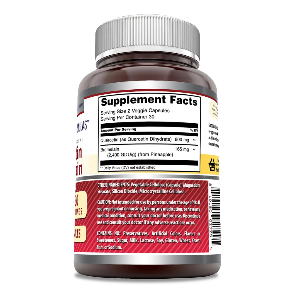 Non-GMO Gluten Free Made in USA label for Amazing Nutrition Quercetin supplement