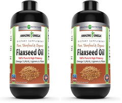 Front view of Amazing Omega Flaxseed Oil Supplement pack (2 bottles)