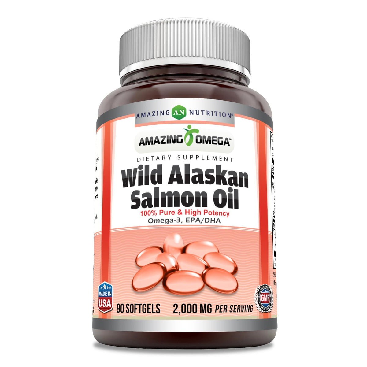 Bottle of Amazing Omega Wild Alaskan Salmon Oil Softgels, 90-count