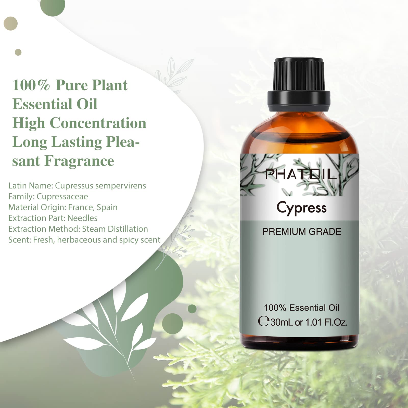 Amber UV-resistant bottle for Cypress Essential Oil