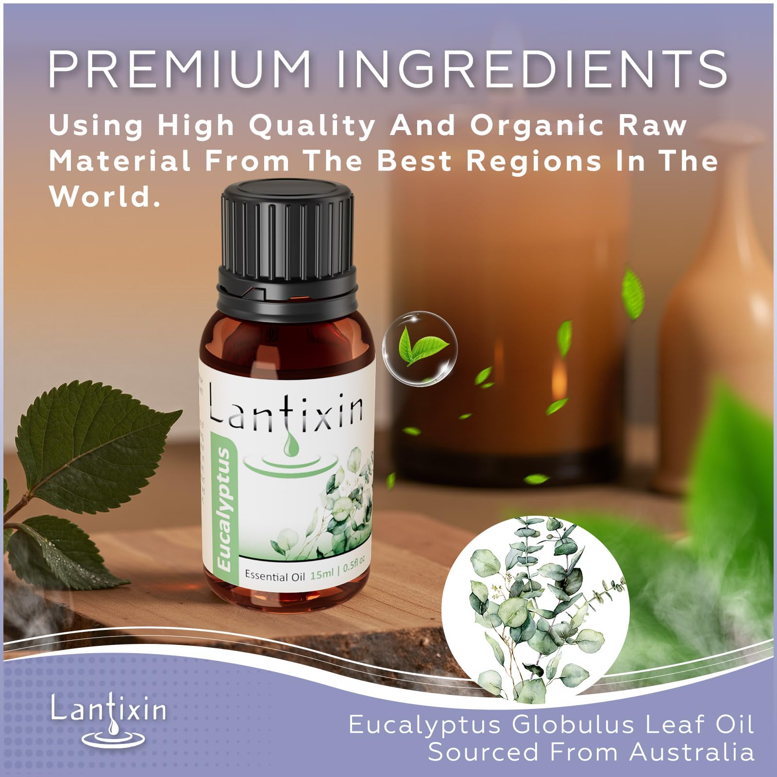 Amber glass bottle protecting essential oil