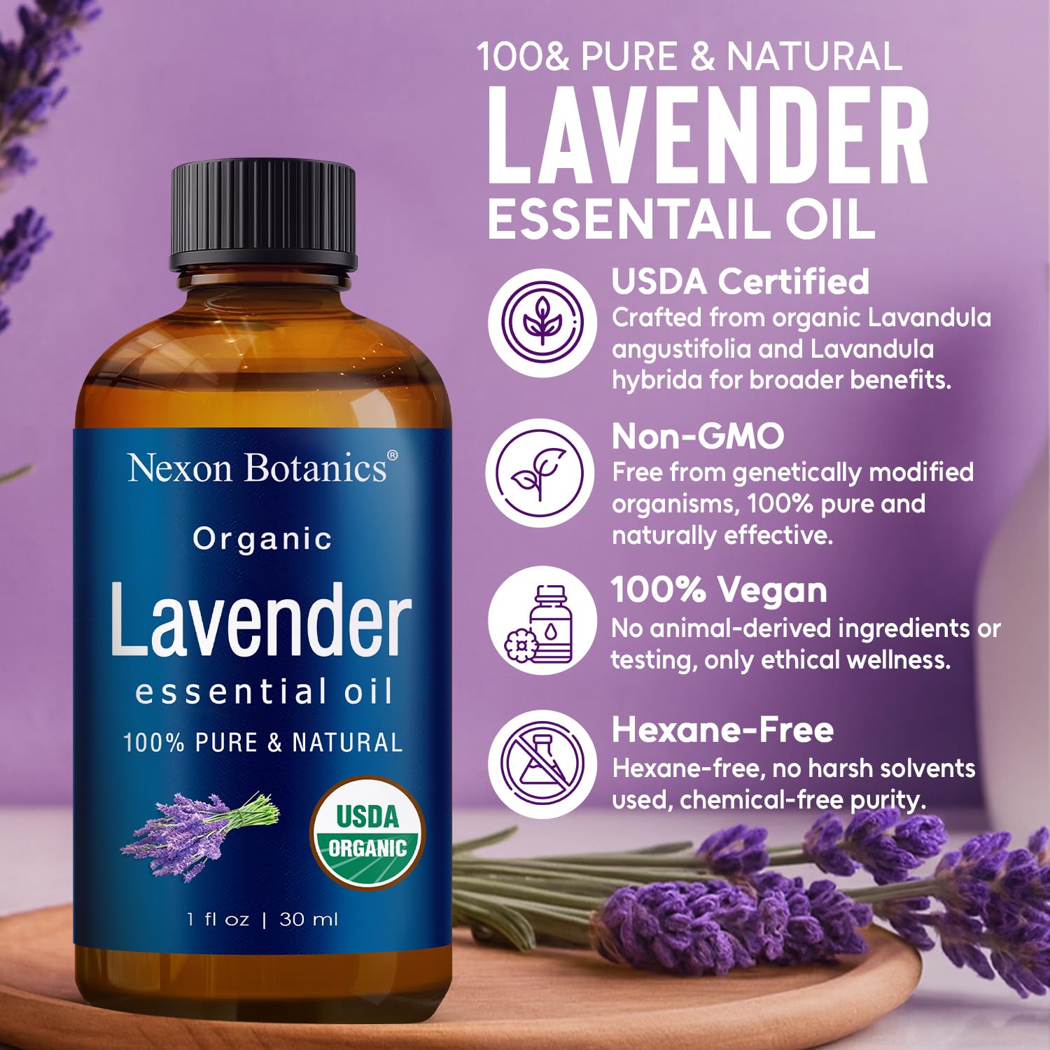 Amber glass bottle with dropper for lavender oil