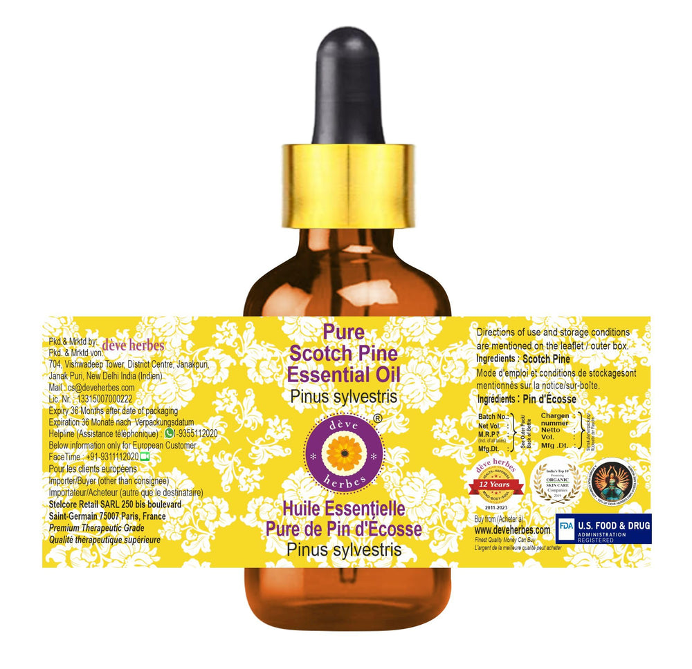 Amber glass dropper bottle for Scotch Pine essential oil