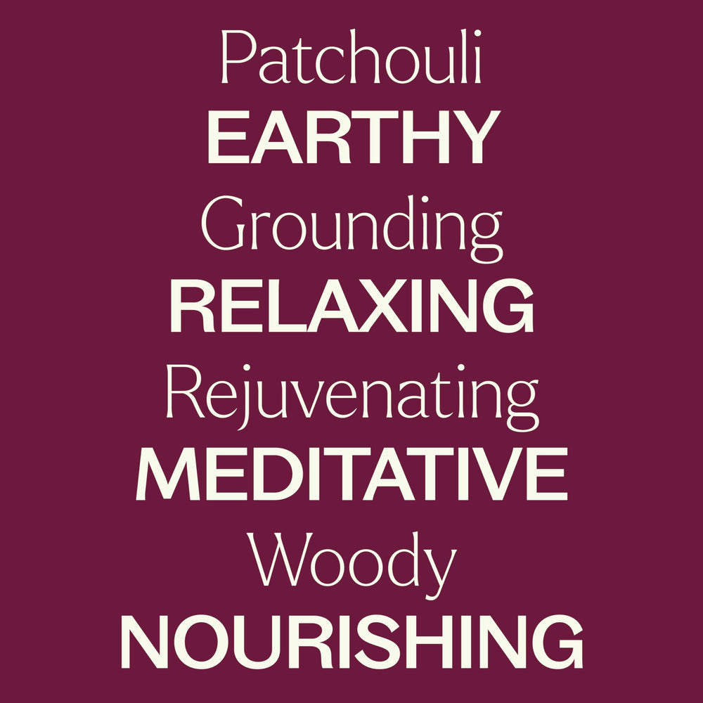 Amber glass bottle of patchouli essential oil