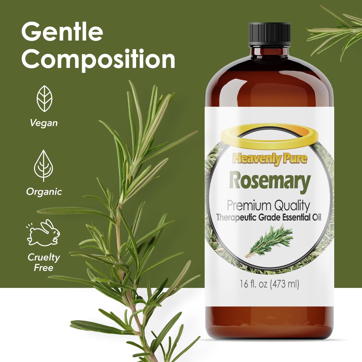 Amber glass packaging for Heavenly Pure rosemary oil