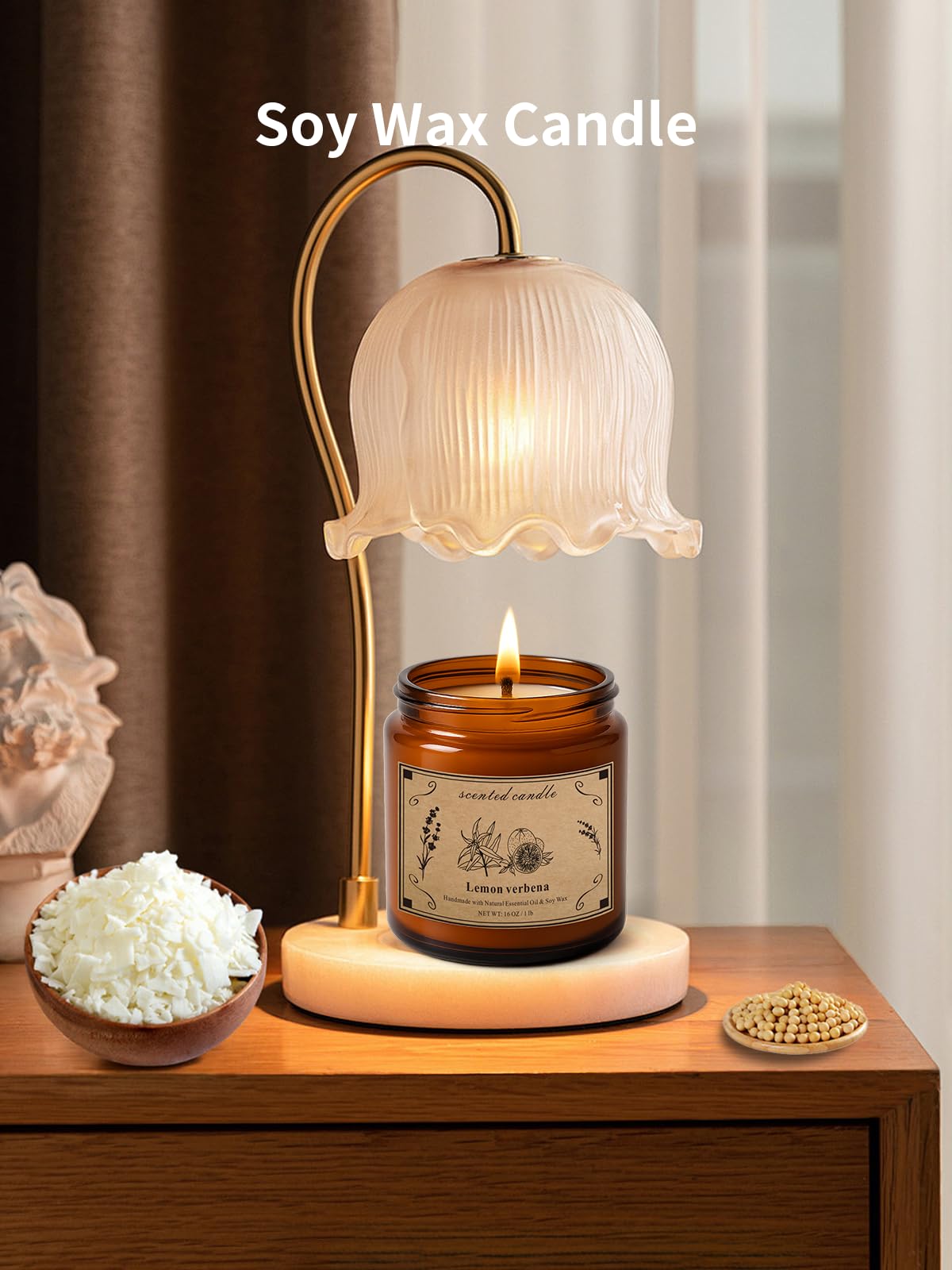 Amber glass jar candle with gold lid for home fragrance