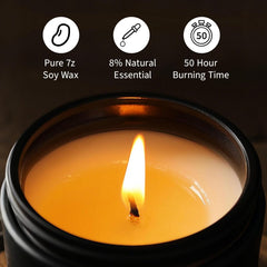 Side view of Amber Patchouli Candle in black jar