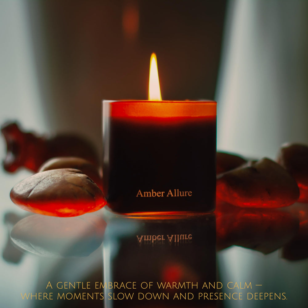 Amber scented candle in black matte jar