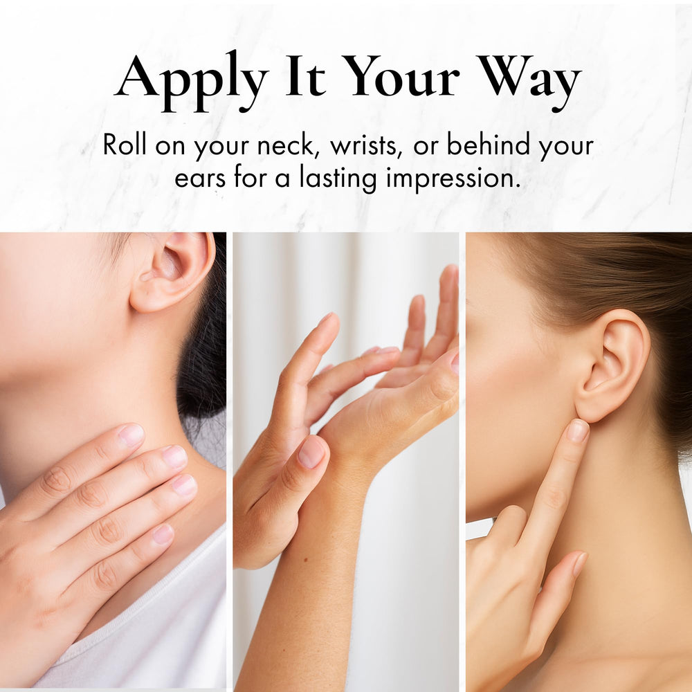 Skin application shot showing Amber White fragrance oil on skin