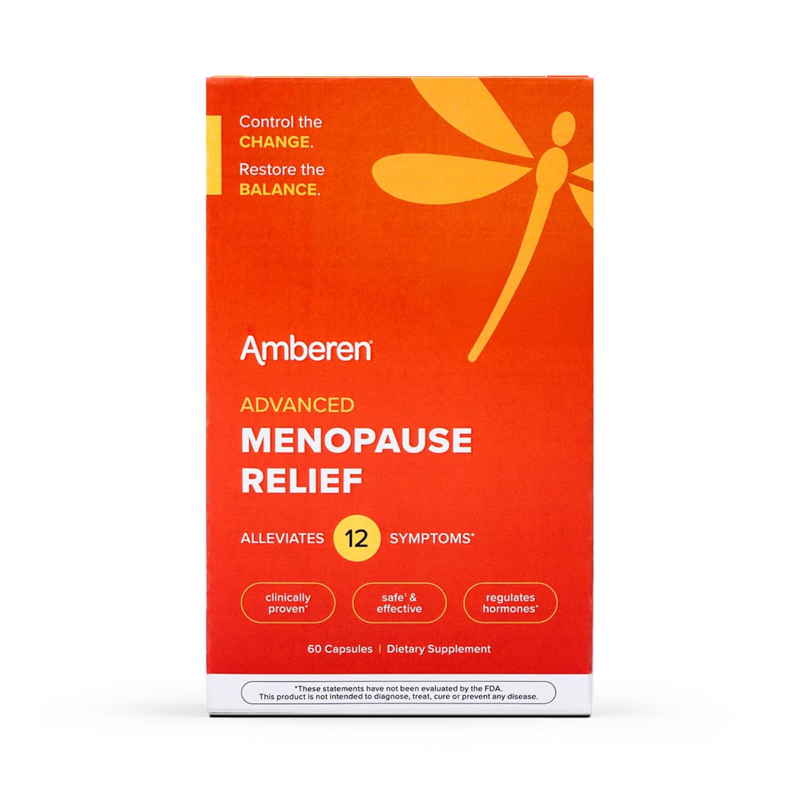 Amberen menopause bottle on table suggesting daily relief for hot flashes and sleep support.