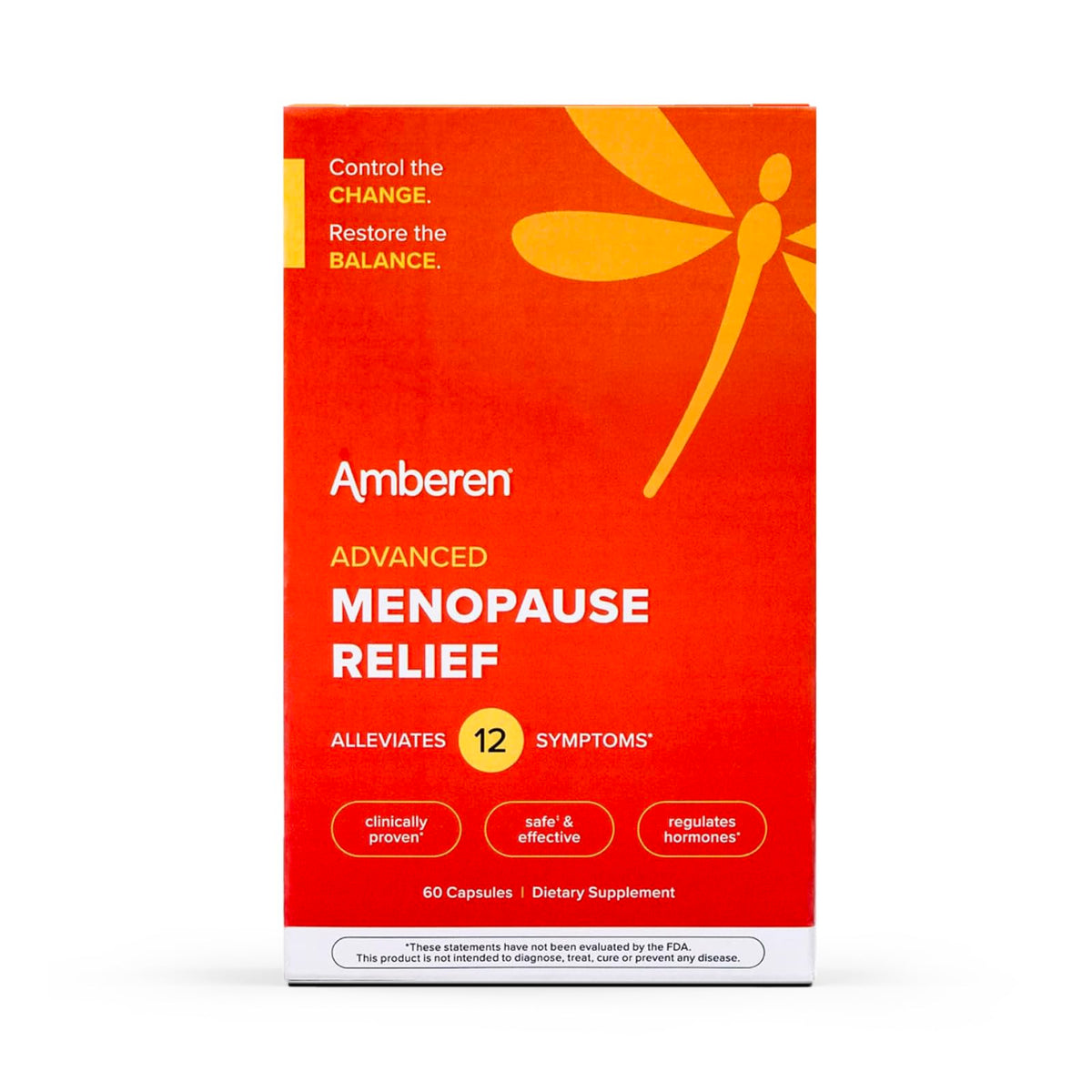 Amberen menopause bottle on table suggesting daily relief for hot flashes and sleep support.