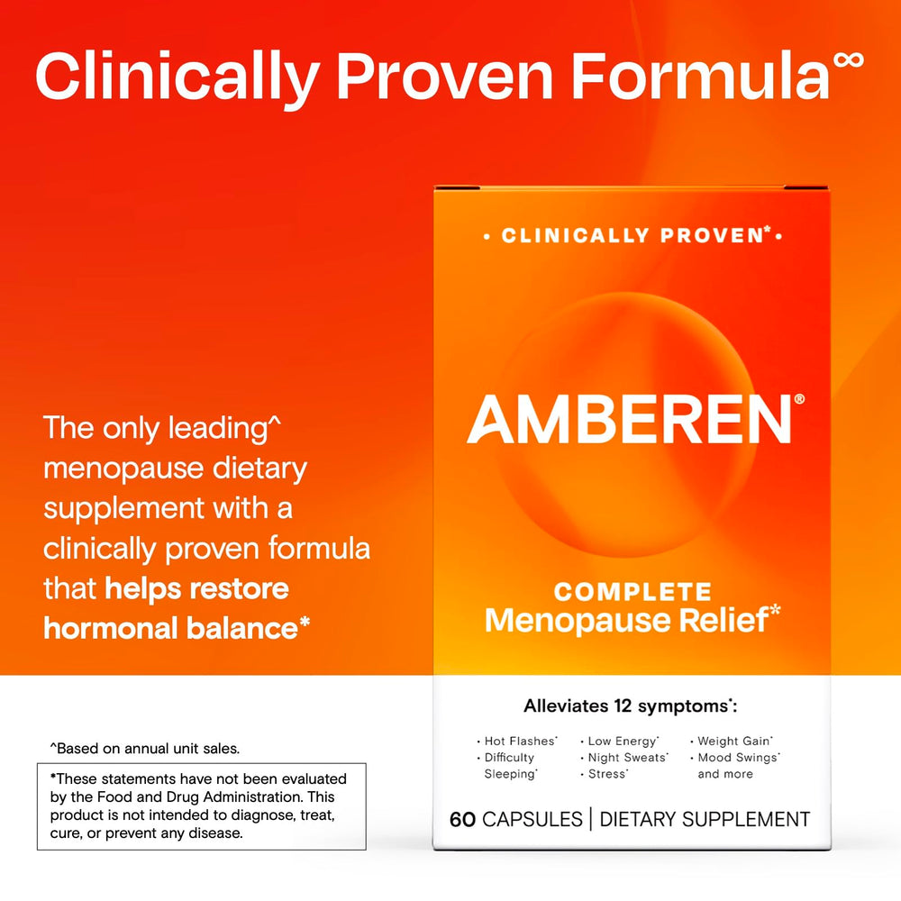 Amberen bottle with glasses evokes daytime use and steady energy support.