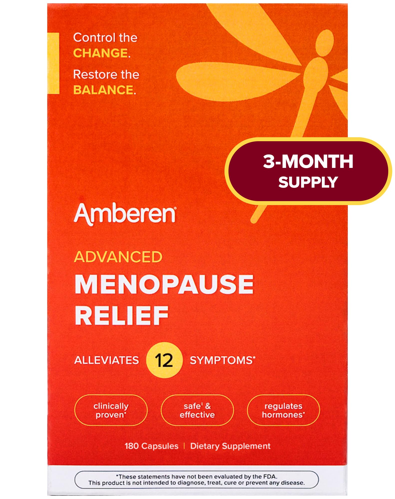 Amberen menopause capsules bottle highlighting 180-count packaging for ongoing balance