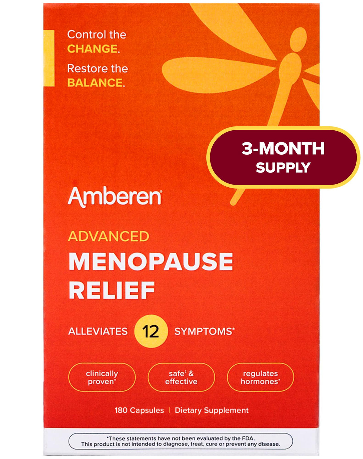 Amberen menopause capsules bottle highlighting 180-count packaging for ongoing balance