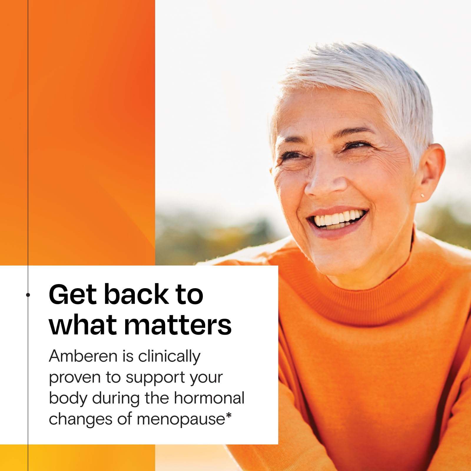 Amberen packaging and label showcase a drug-free, hormone-free approach.