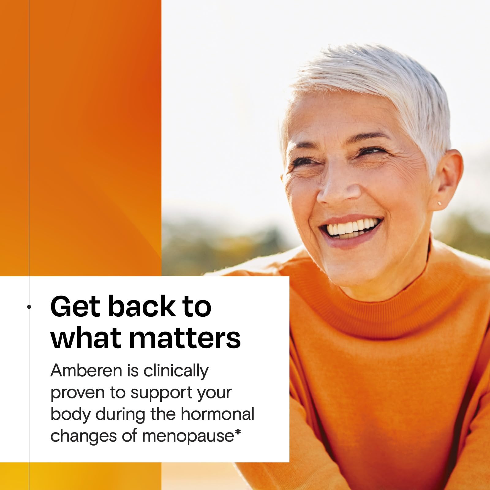 Amberen packaging and label showcase a drug-free, hormone-free approach.