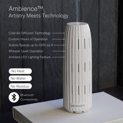 AromaTech Ambience Diffuser setup showing coverage up to 1,000 sq ft