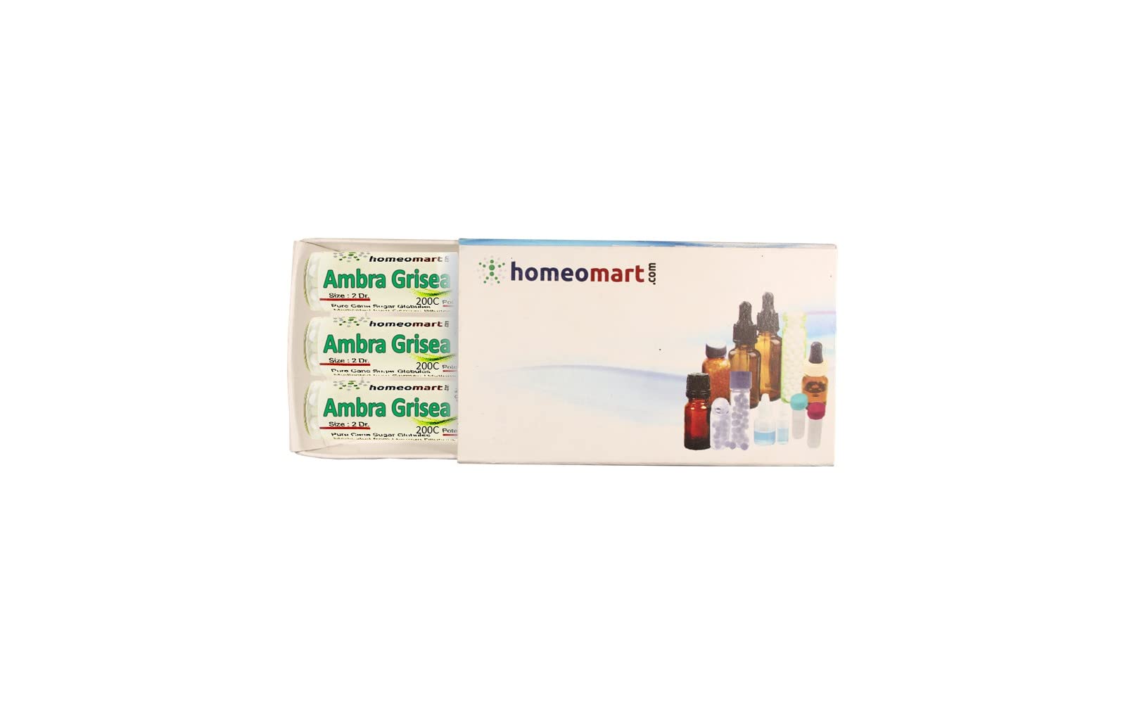 Ambra Grisea 200C homeopathy pellets in glass vial