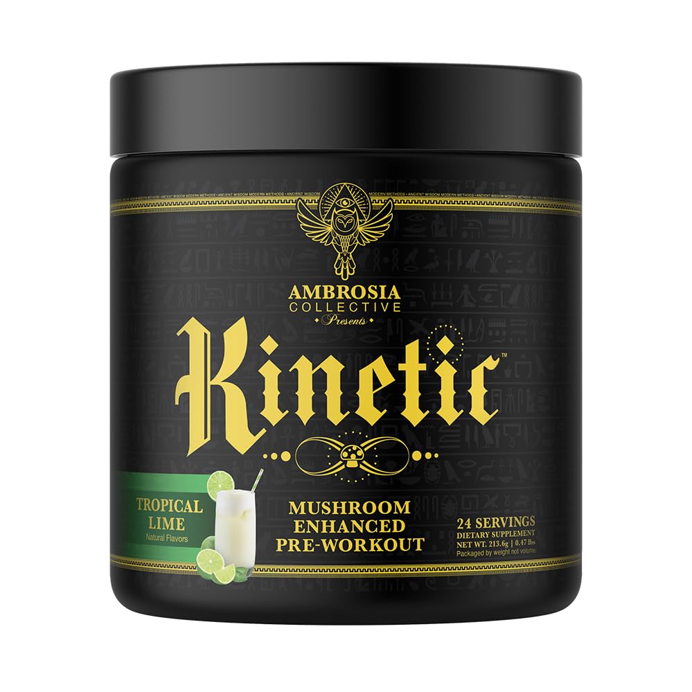 Ambrosia Kinetic Organic Preworkout bottle with Tropical Lime flavor