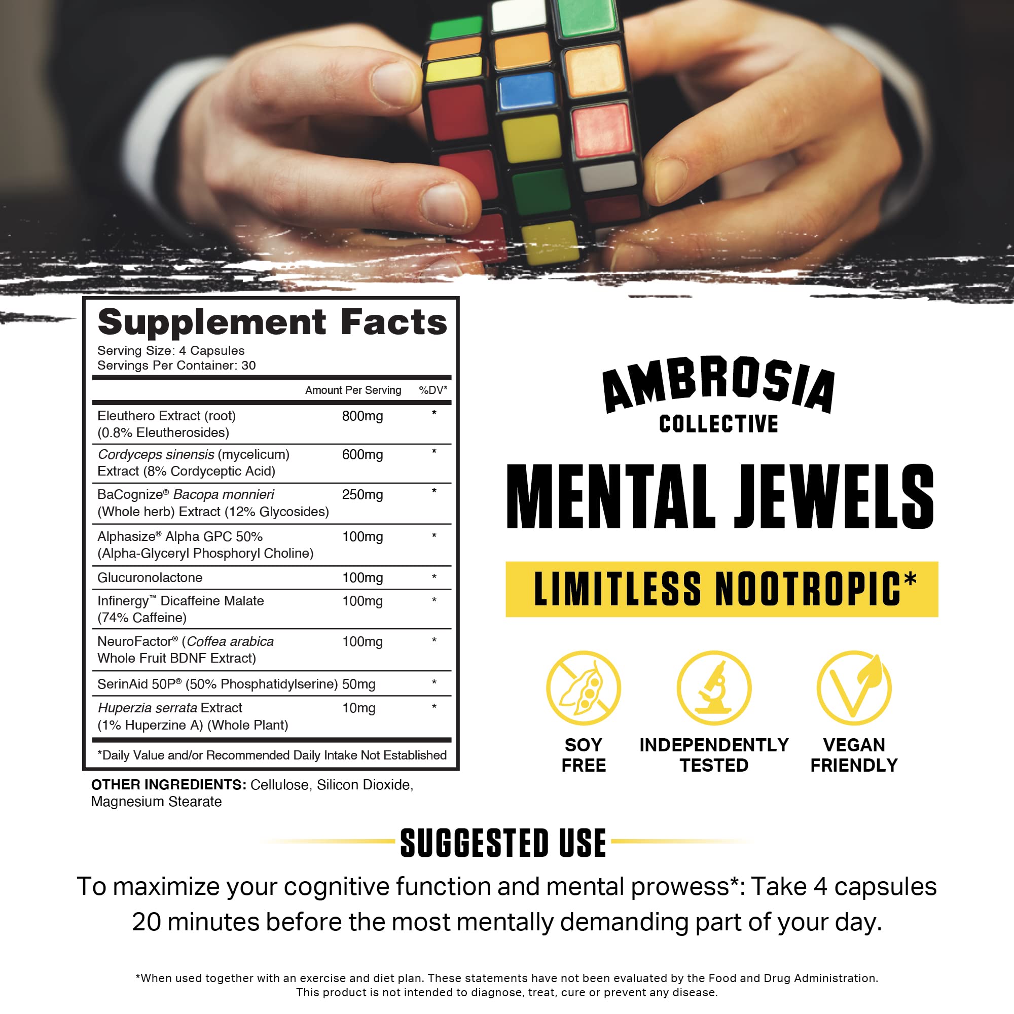 Close-up of Ambrosia Mental Jewels capsules