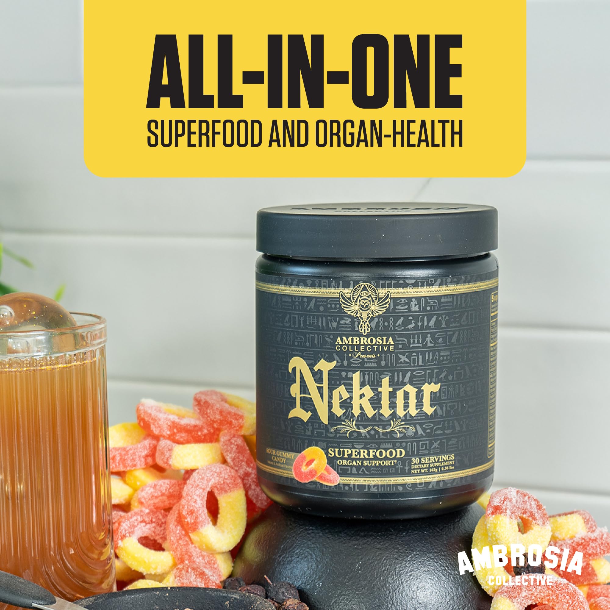 Ambrosia Nektar honey-lemon-glass conveys a zesty, refreshing wellness moment
