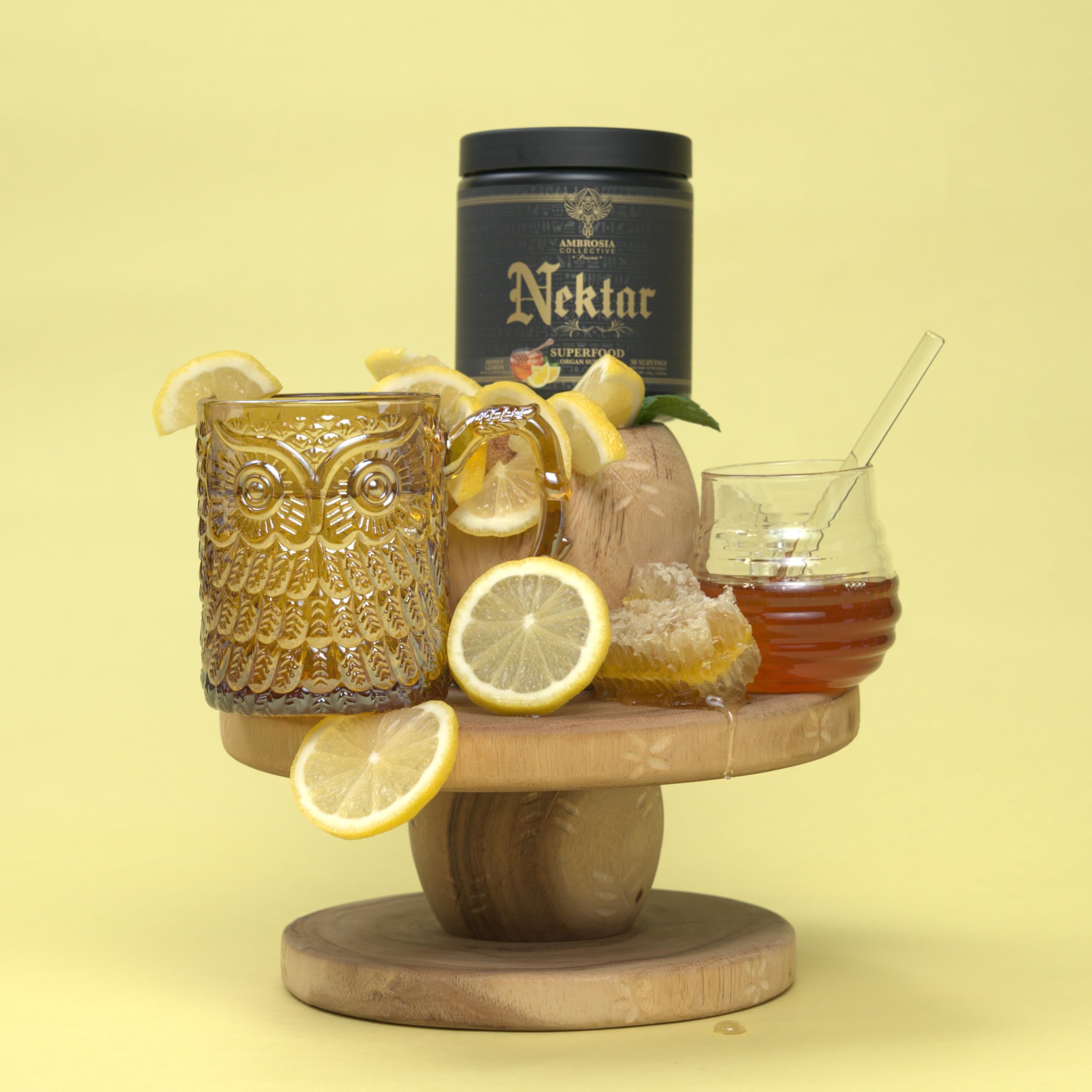 Serving idea: bottle beside a prepared shake and glass