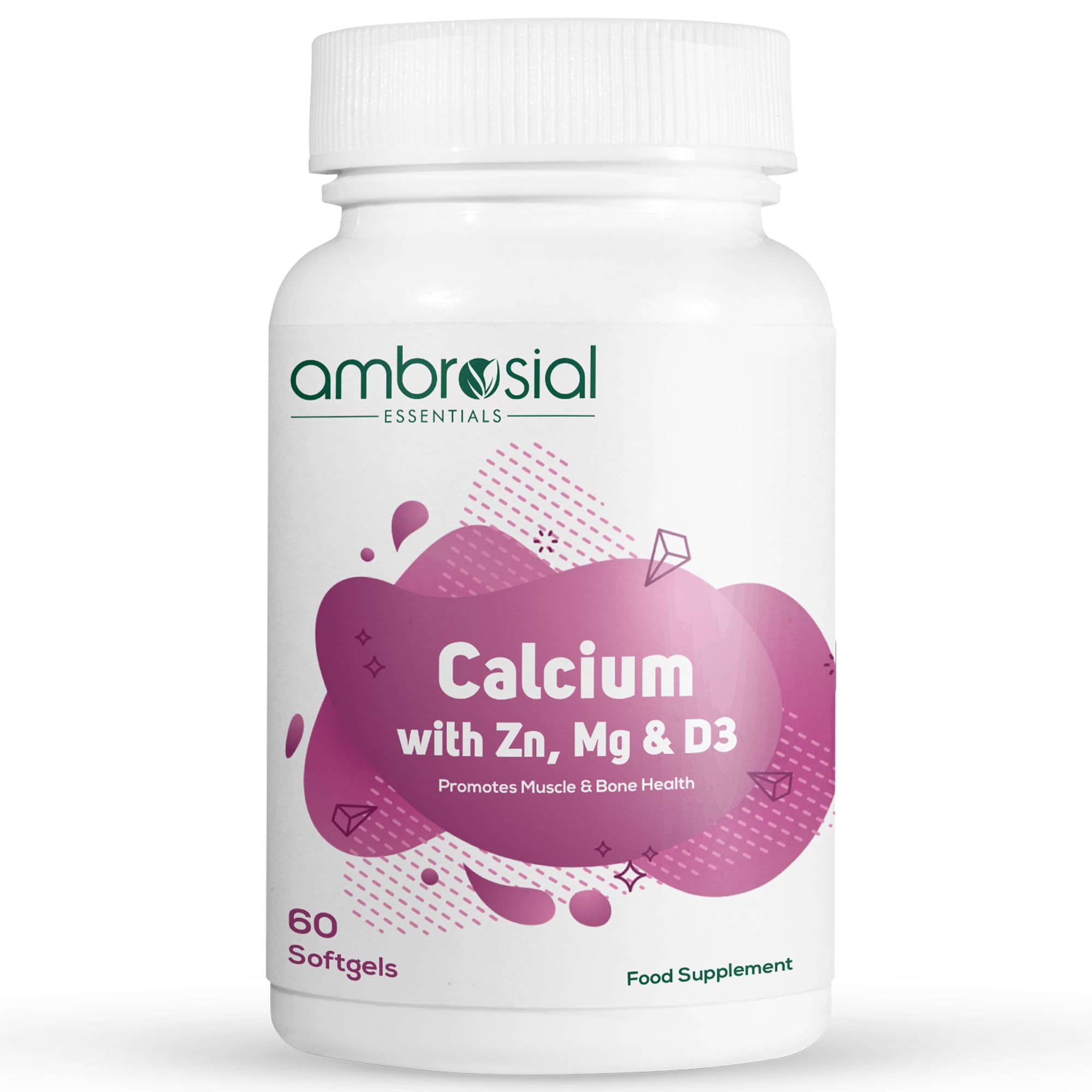 Front view of AMBROSIAL Calcium Magnesium Zinc with Vitamin D3 bottle (60 capsules)
