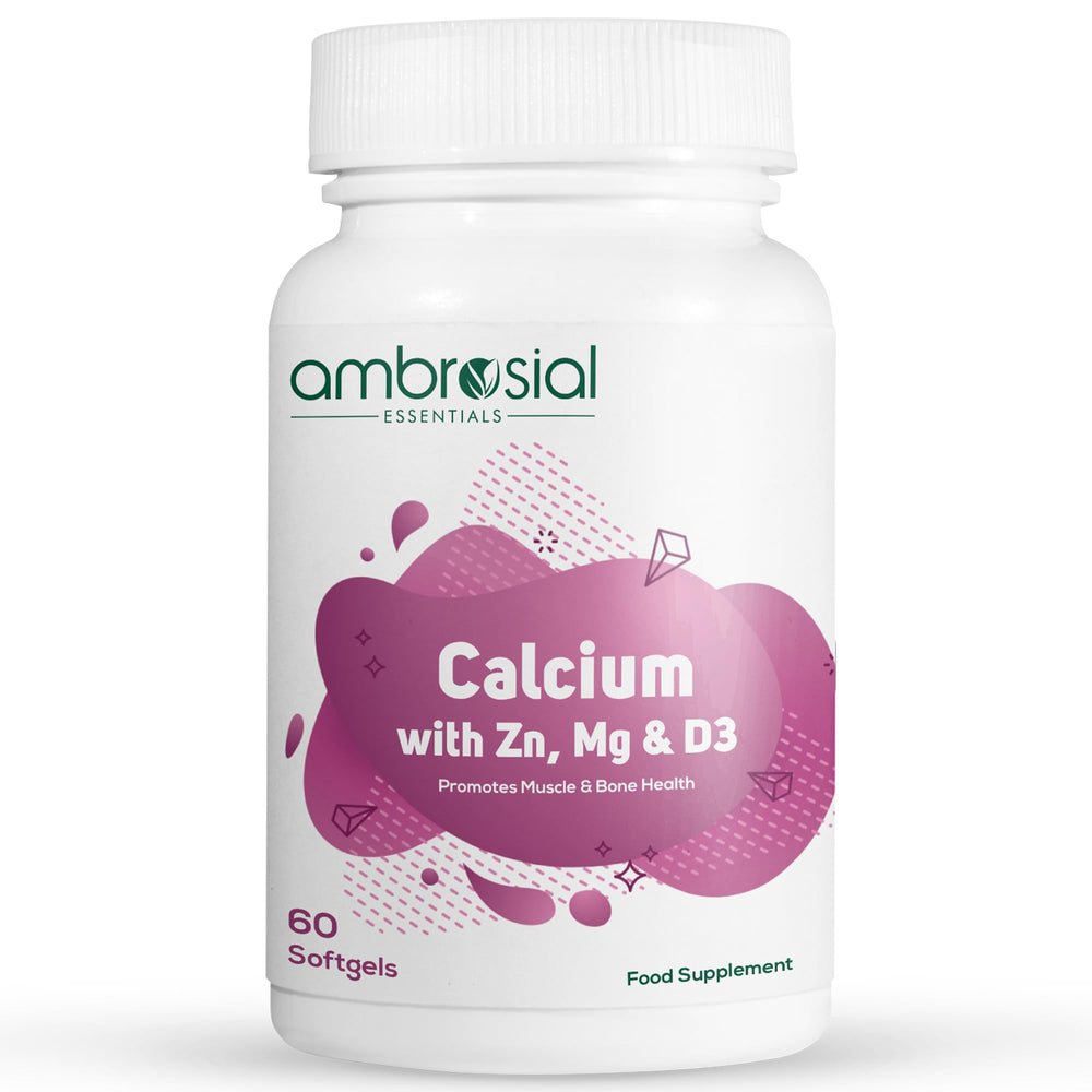 Front view of AMBROSIAL Calcium Magnesium Zinc with Vitamin D3 bottle (60 capsules)