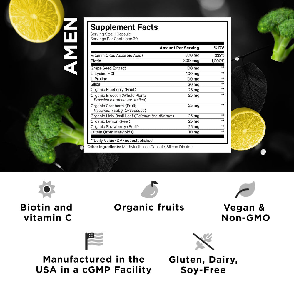 Label detail showing organic whole foods and vitamin C