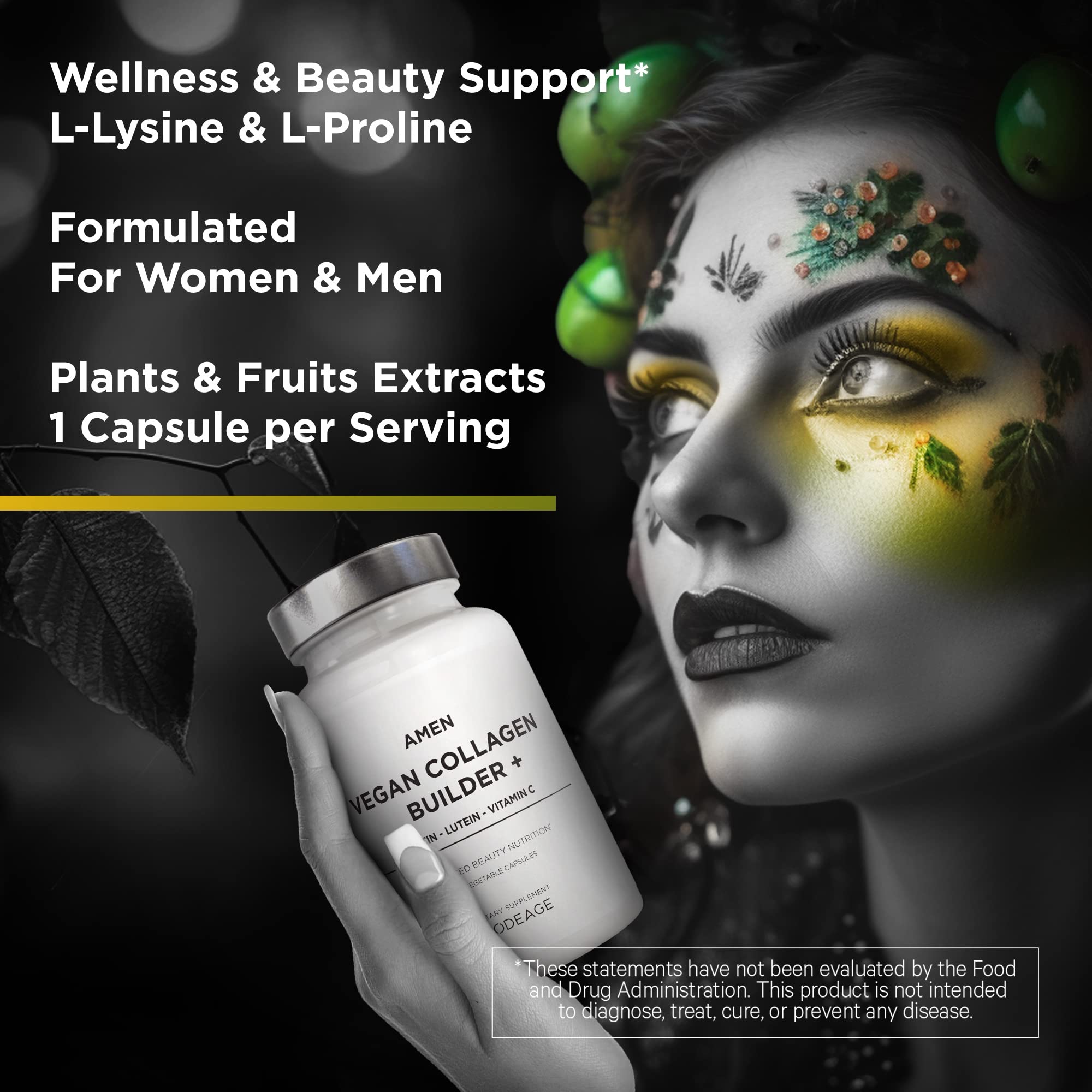 Close-up of vegan biotin and lutein claim on label