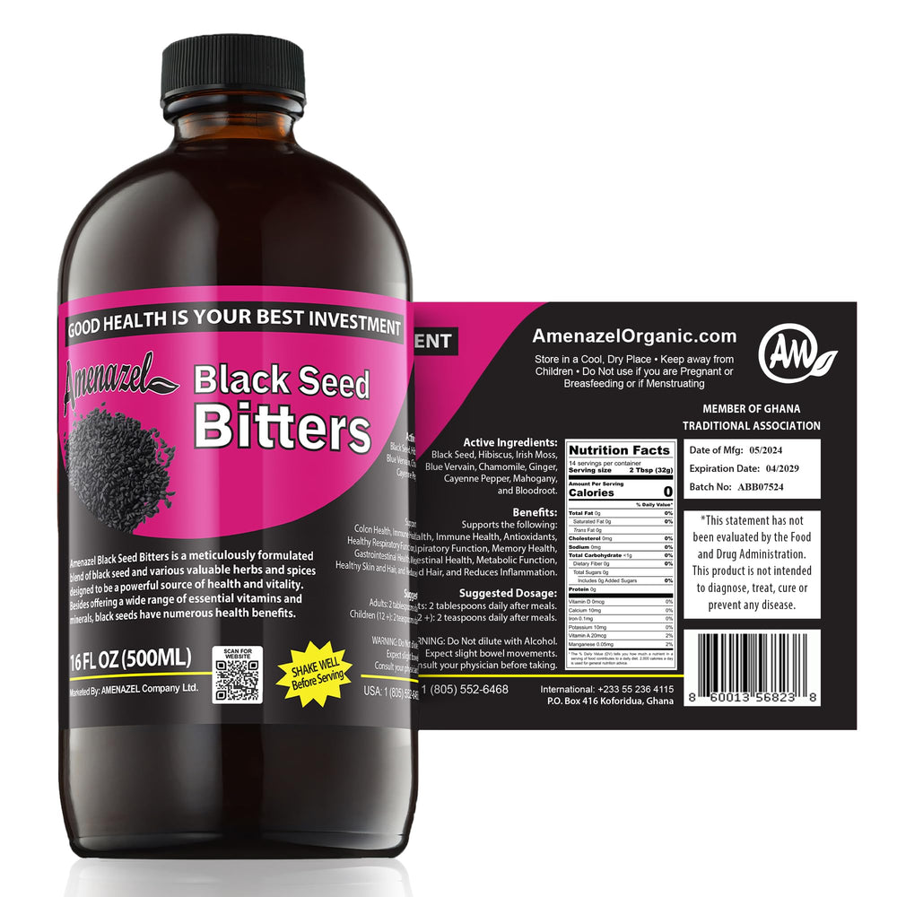 Amenazel Organic Black Seed Bitters bottle, 16 fl oz
