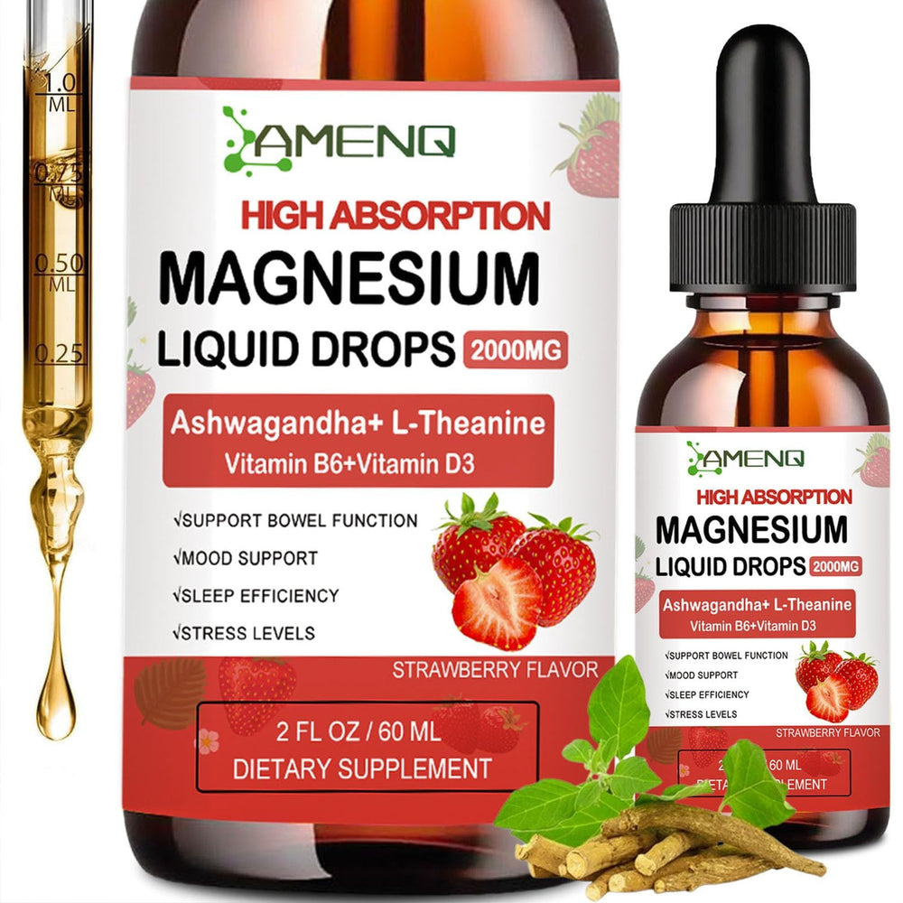 AMENQ Health Cortisol Liquid Drops bottle with strawberry flavor