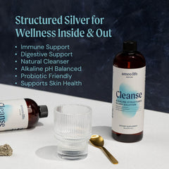 Pouring Ameo Life Colloidal Silver Liquid into a glass