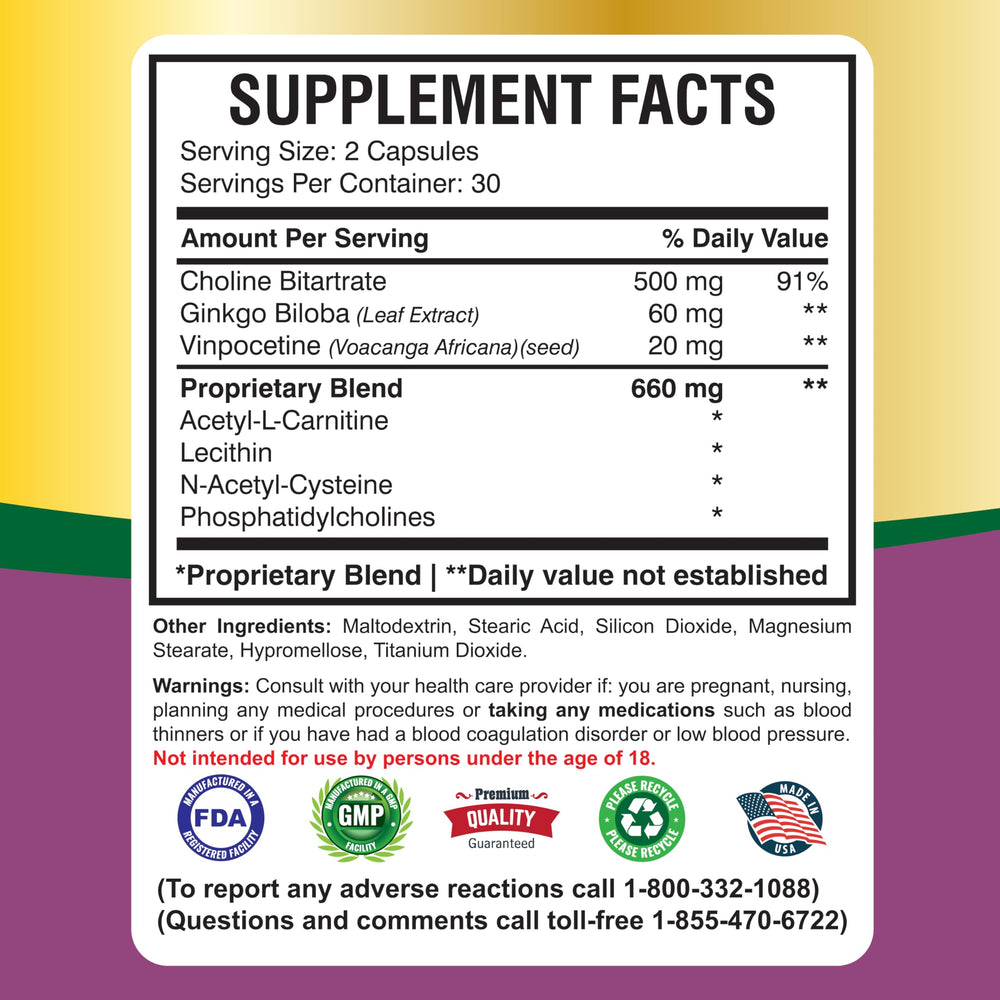 Bottle side view of Cavintona supplement