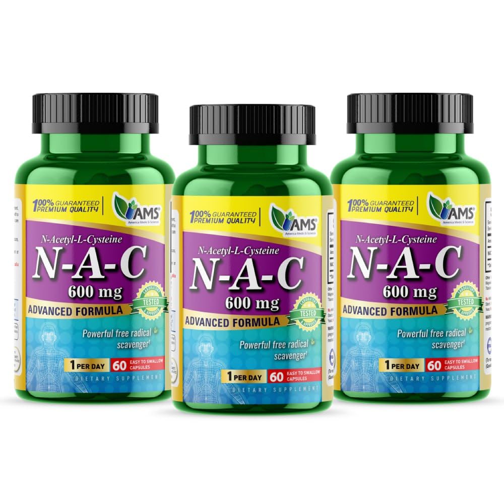 Bottle of America Medic & Science NAC 600mg – 60 capsules, pack of 3