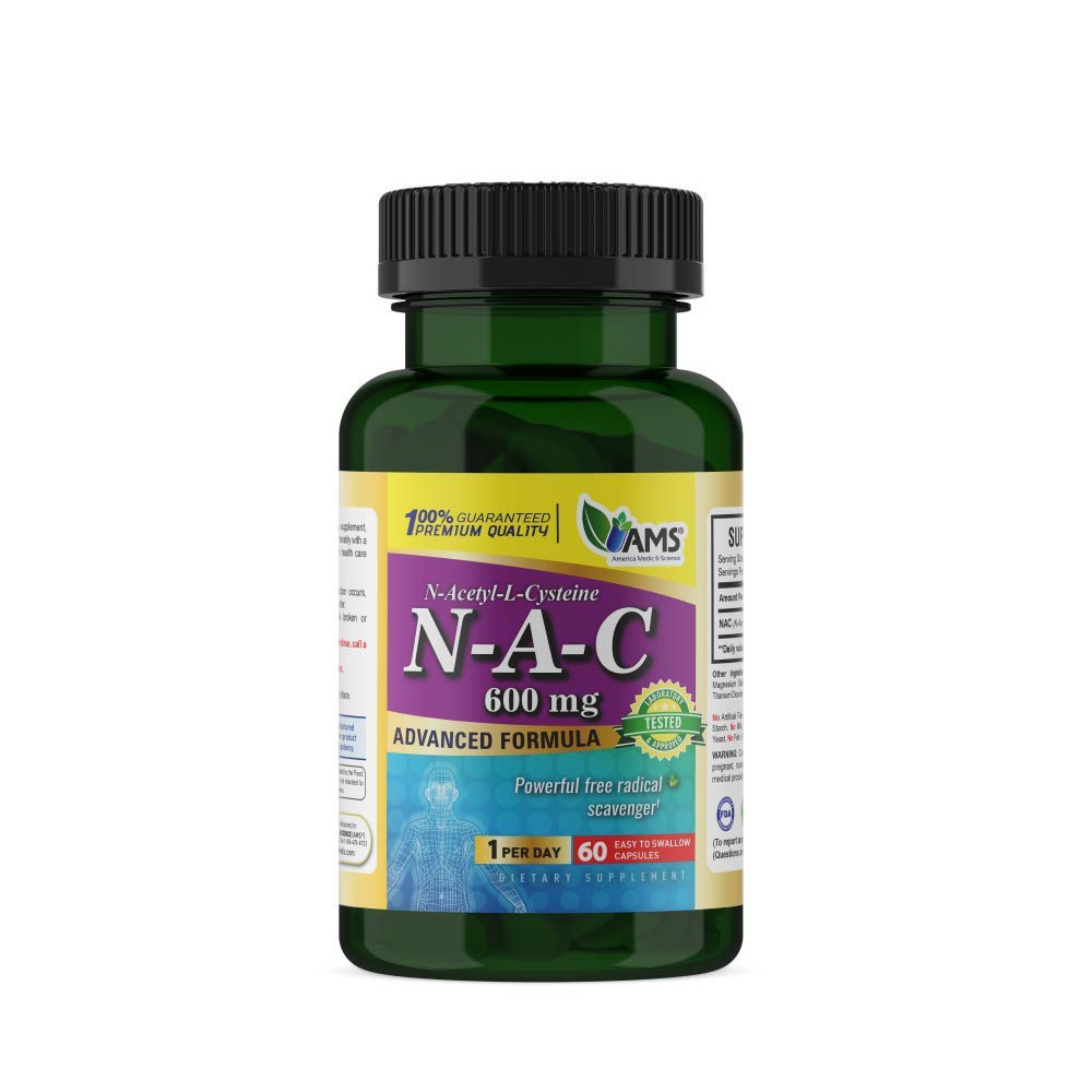 Bottle of America Medic & Science NAC 600mg capsules