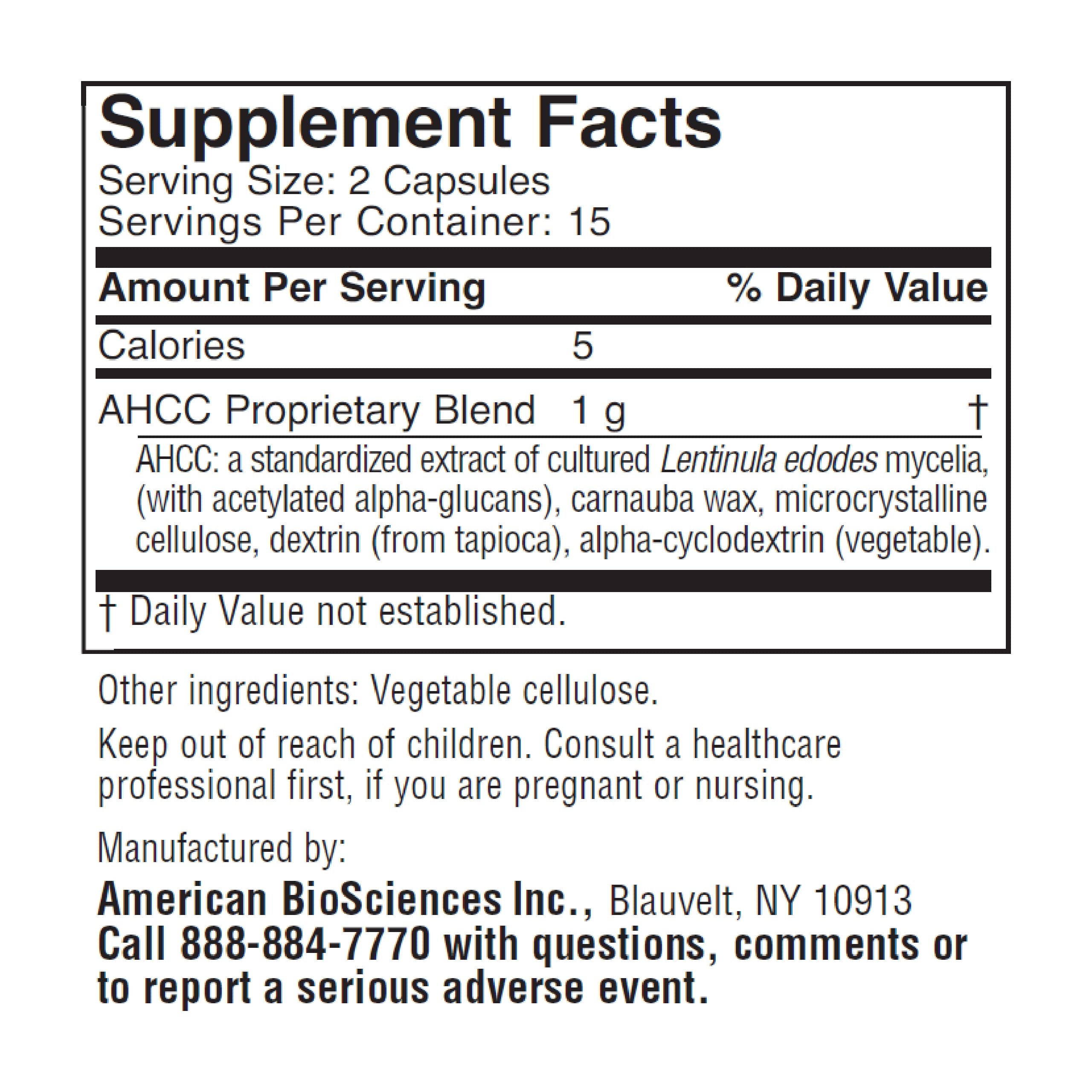 ImmPower AHCC label closeup highlighting ingredients and potency
