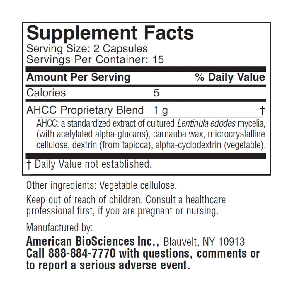 ImmPower AHCC label closeup highlighting ingredients and potency