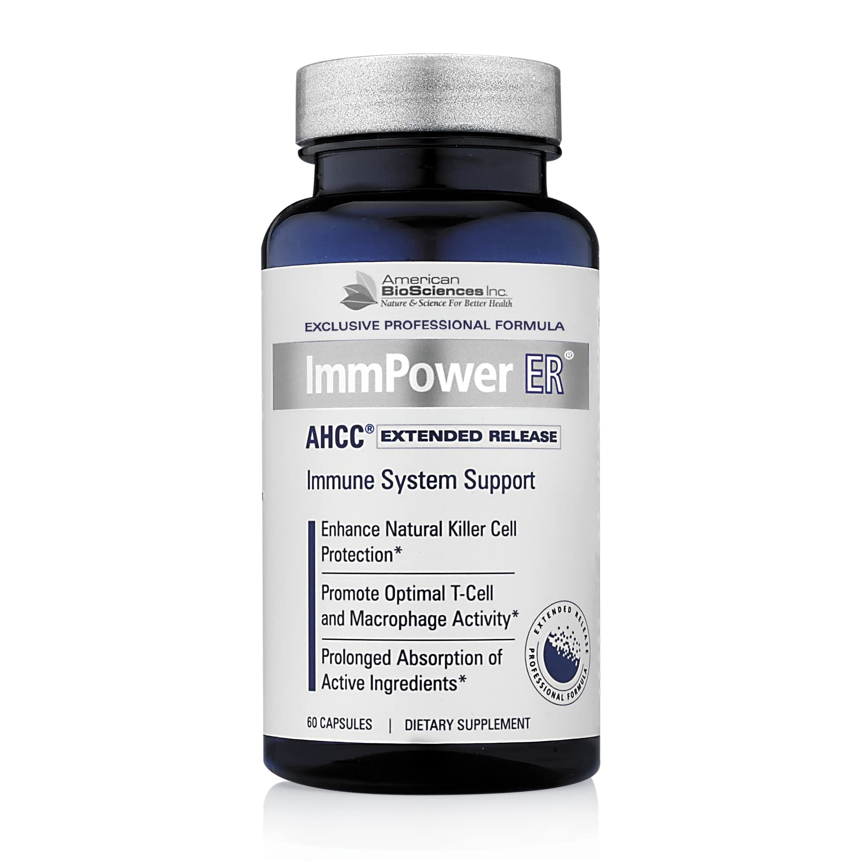 Bottle of American BioSciences ImmPower ER AHCC Extended Release Immune Support
